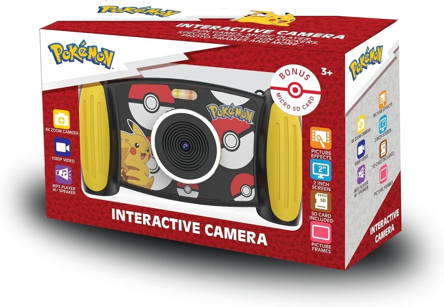 Accutime POKC3000 Interactive Children's Camera Pokémon, 5MP Photo, 1080p Video Resolution, 4X Zoom, 5 Fun Filters & Special Effects, 2-in-1 Screen, with Micro SD Card, Camera for Boys and Girls