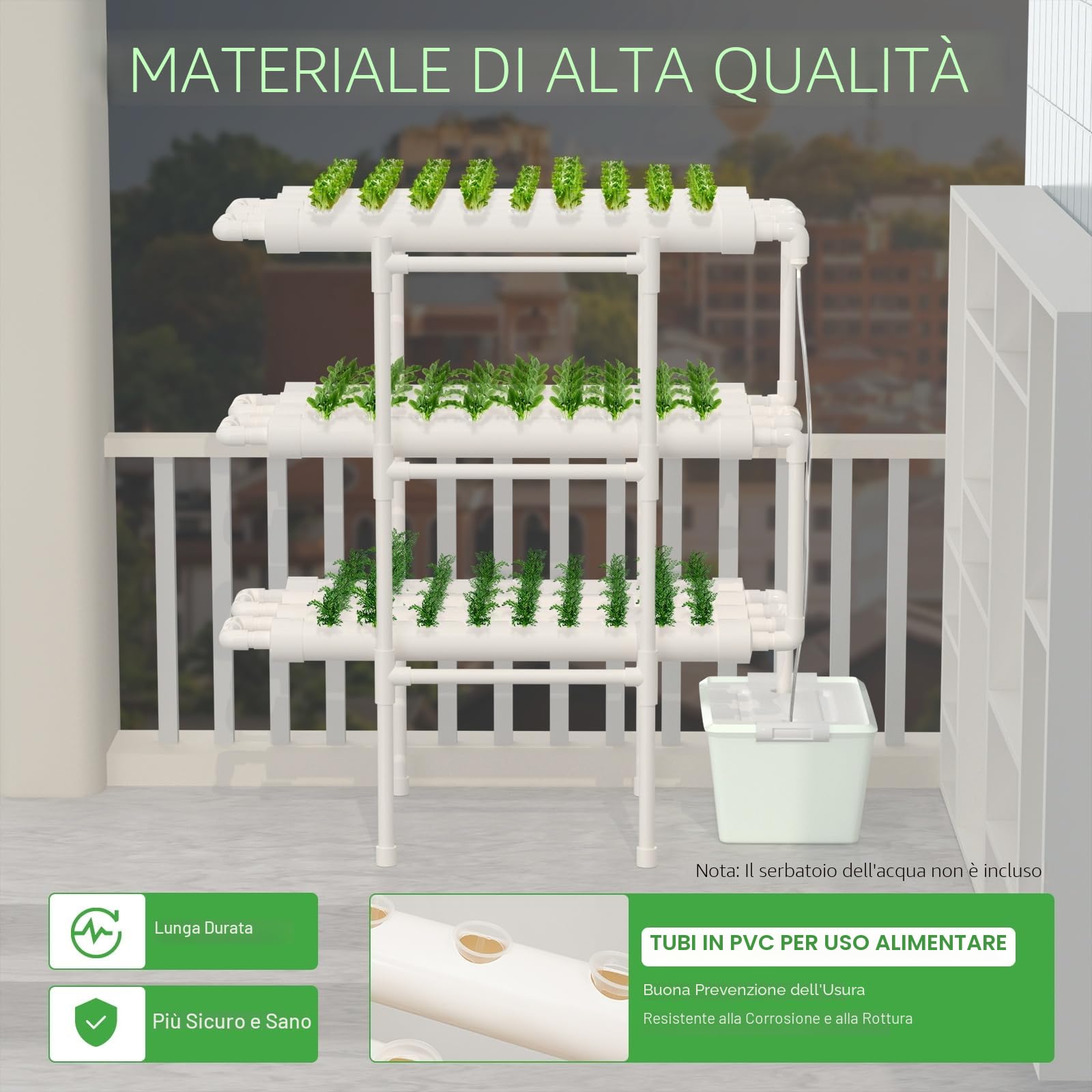 Kit Sistema di Coltivazione Idroponica a 3 Livelli 108 Posti per Ortaggi Kit di Coltivazione Idroponica Sistema di Coltivazione Senza Suolo in PVC Kit Idroponici per Ortaggi a Foglia.