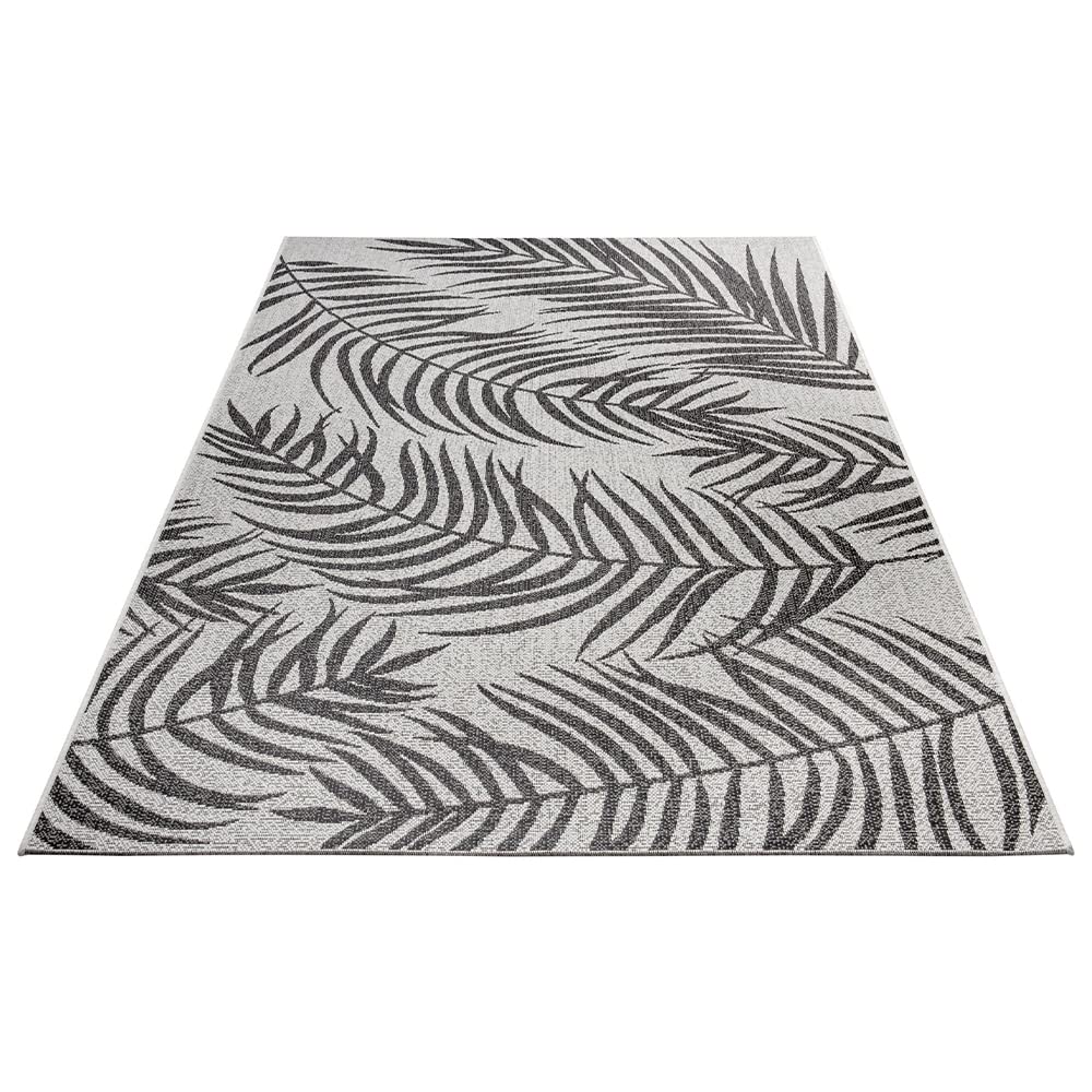NORTHRUGS Palmera Tapis d'extérieur (70 x 300 cm, Motif Floral, 100% polypropylène, résistant et Facile d'entretien, résistant aux Rayons UV, Salon, Balcon, terrasse, Jardin) Noir/crème, 70 x 300 cm