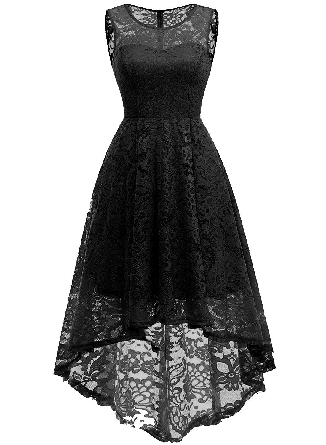 OutGoing Womens Black Lace High Low Sleeveless Dress