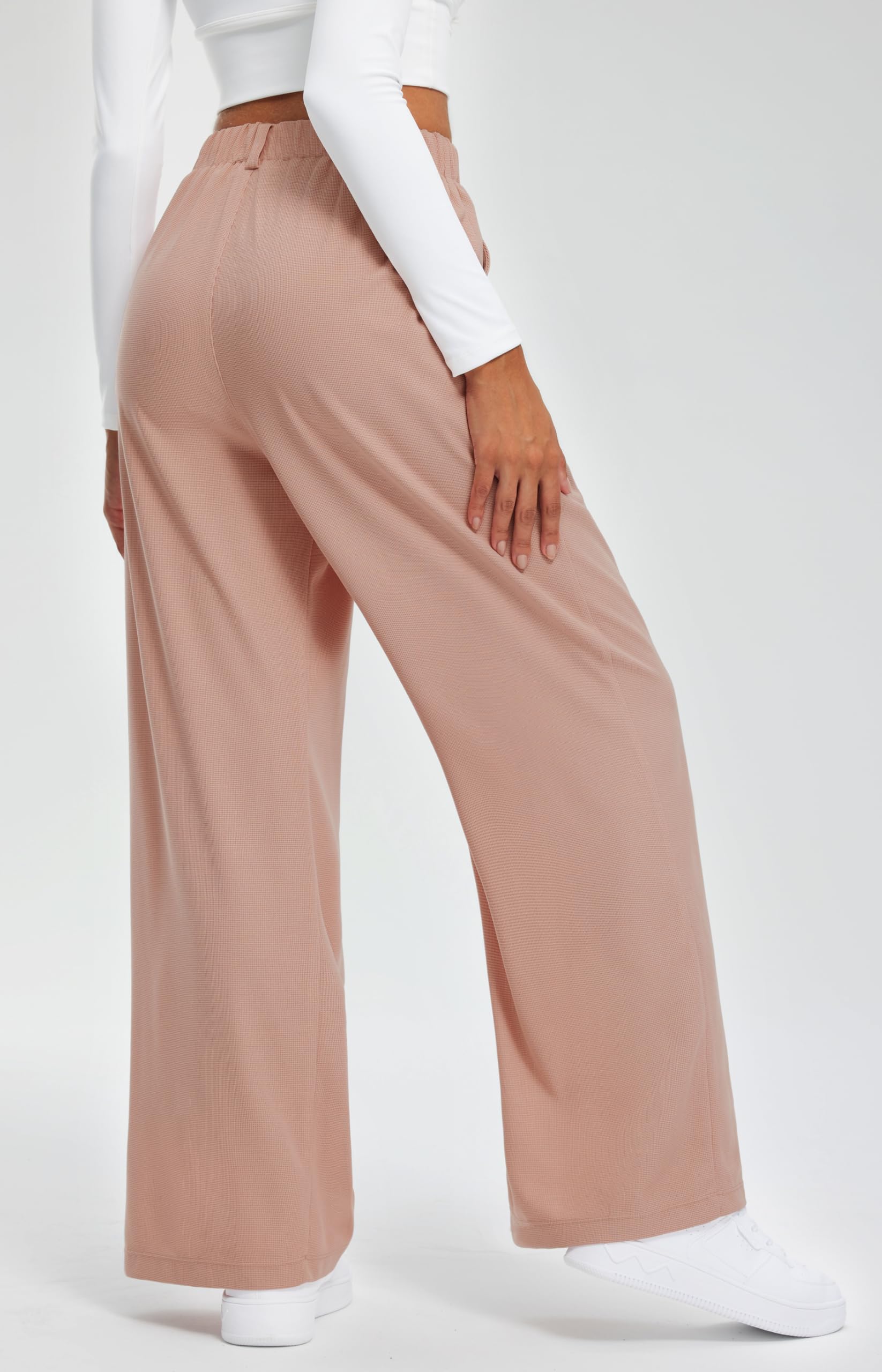 Libin Pantalon à jambe large pour femme - Taille haute - 73,7 cm - En tricot gaufré - Décontracté - Pour le travail - Pantalon palazzo avec poches
