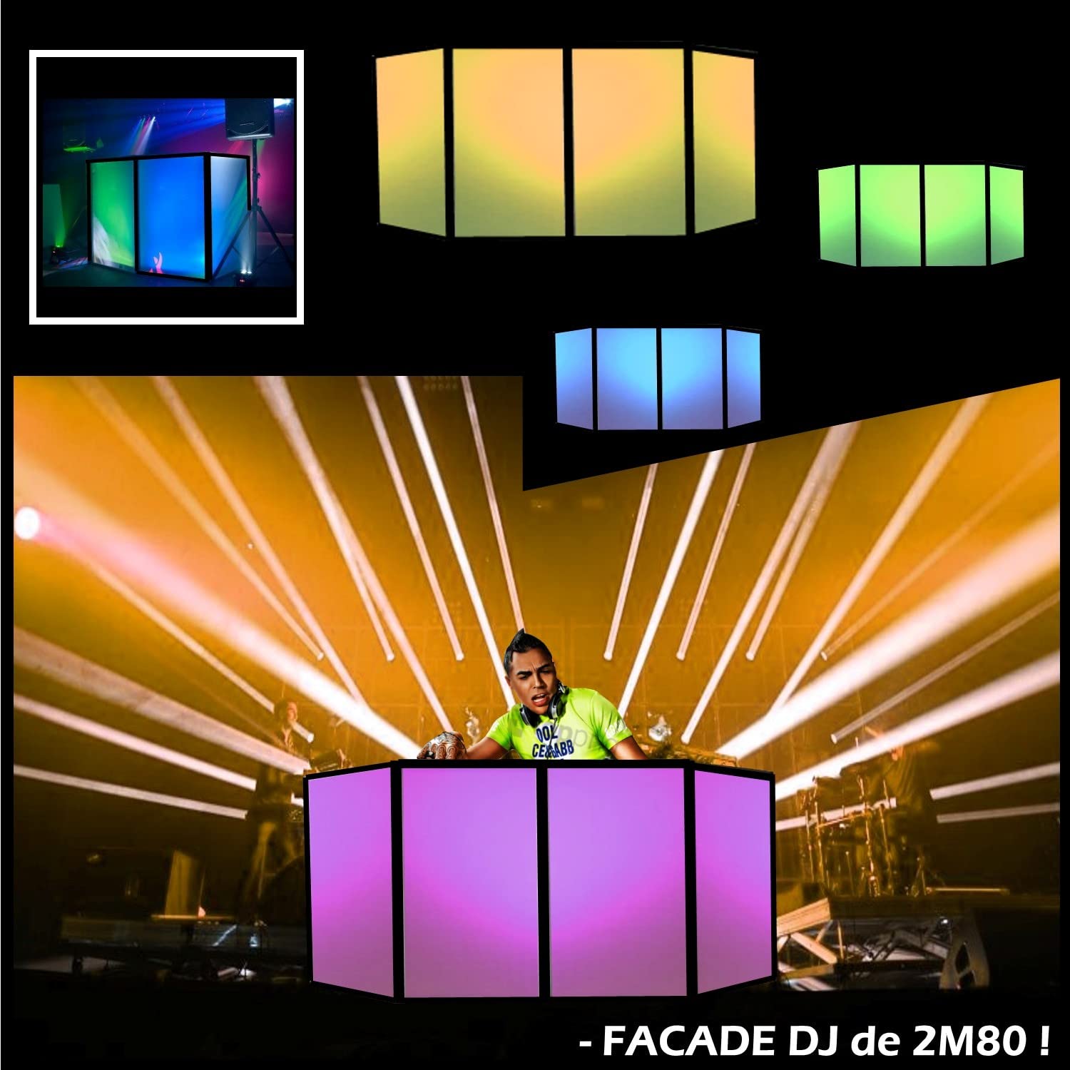 Ibiza - Pack DJ Façade 1200 x 700-2 supports lumière Mooving DJLIGHT - Boîtier Dispatching 8 voies - Soirée Fête Pro Mariage