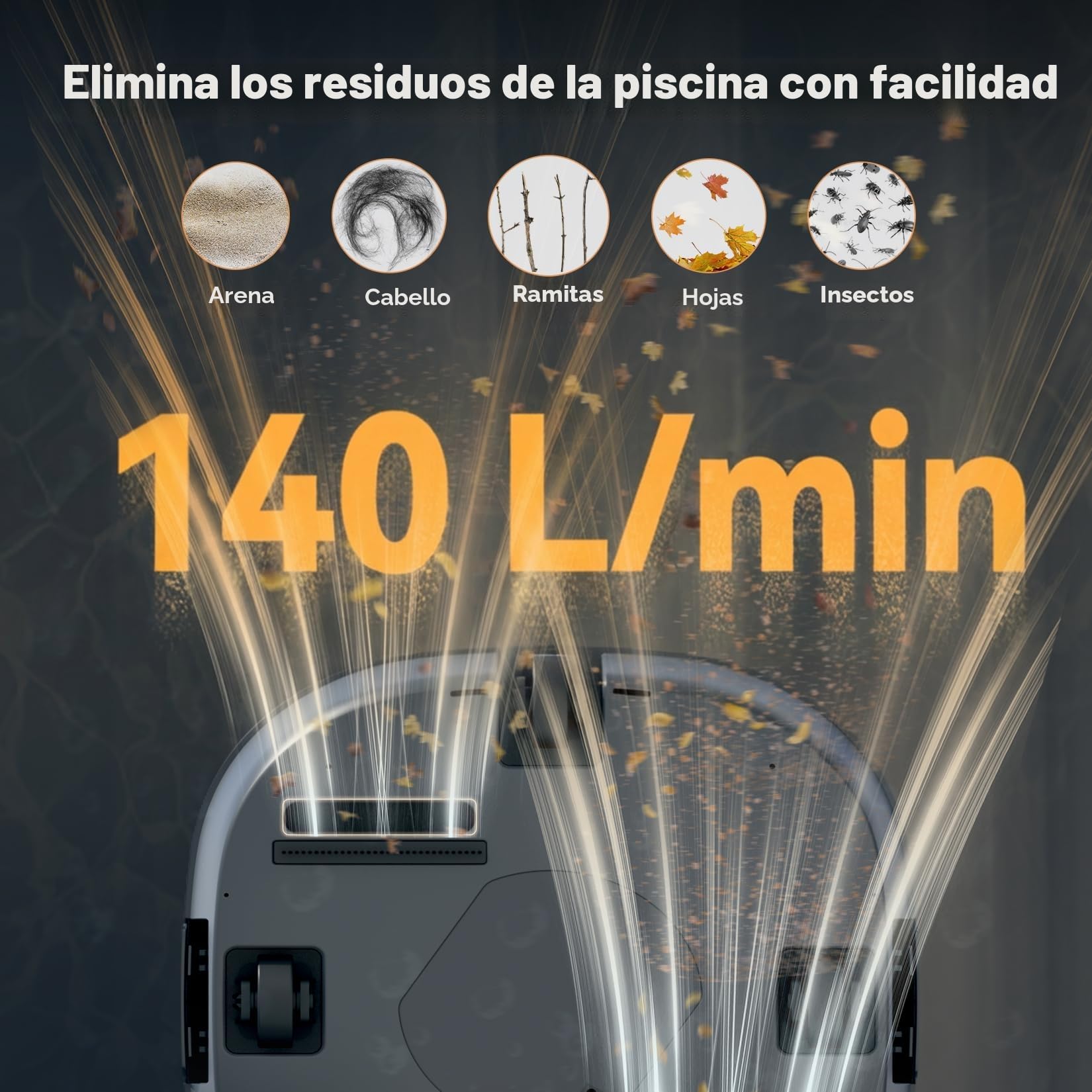 (Versión 2026) Coasteering Limpiafondos Piscina Batería, 200 Min Autonomía, 5200mAh, Succión 140 L/Min, para Agua Salada & Dulce, 2 Motores Brushless, Robot Automático para Piscinas hasta 120 m²