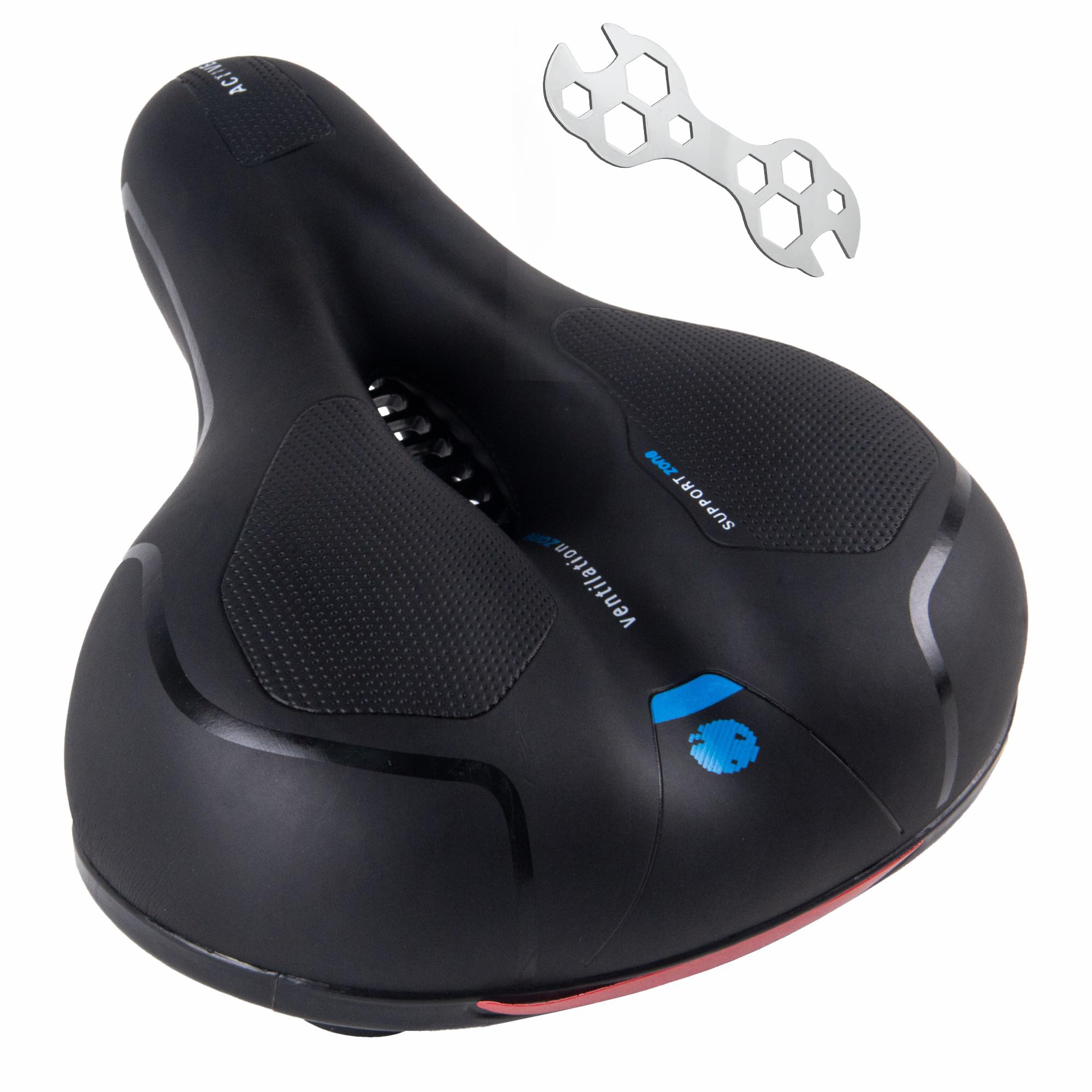 BWBIKE Breiter, weicher, Flexibler Fahrradsattel, stoßfestes Design, extra Komfort, passend für Mountainbike, Klapprad, Rennrad, Heimtrainer (Schwarz/Blau 892) Sport & Freizeit