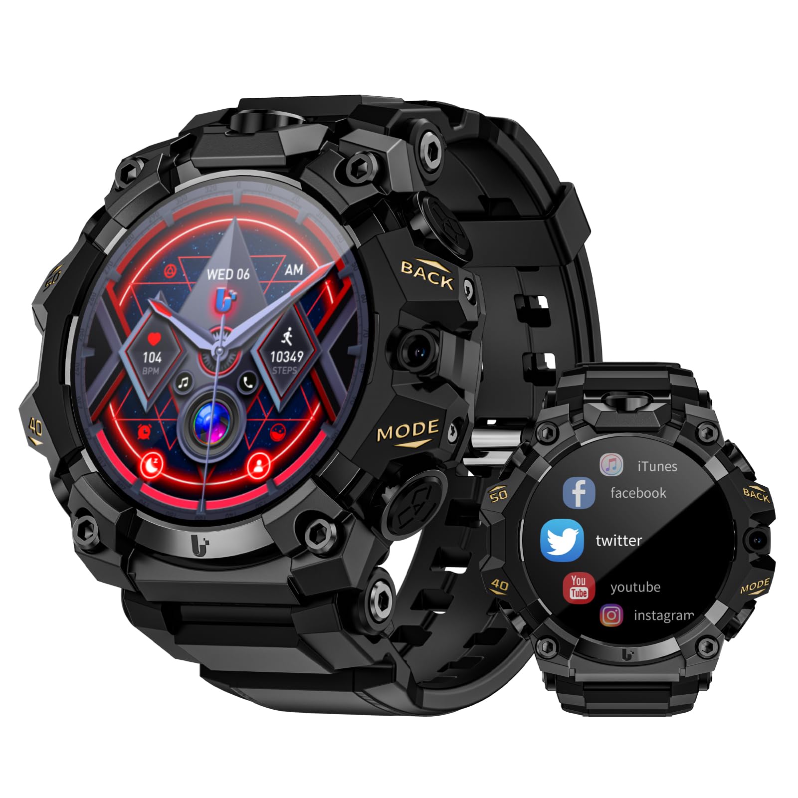 LOKMAT 4G Android Smartwatch APPLLP 2 PRO, 4 Go + 64 Go Robuste Militaire Sport Montre Homme Montre Fitness Tracker avec GPS, Caméra WiFi, Bluetooth (Noir)
