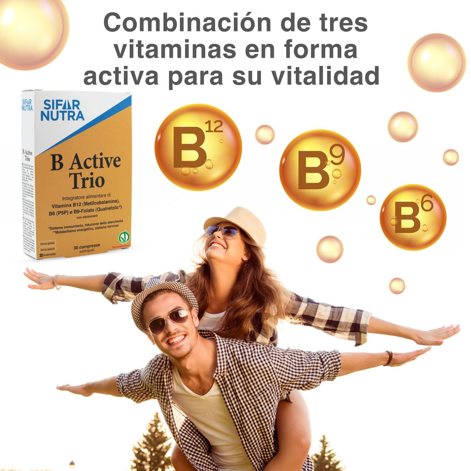 Sifar Nutra B Active Trio | B12 (metilcobalamina), folato y B6 (P5P) | vegano | alta absorción | dosis elevada | inmunidad cansancio función psicológica |90 comprimidos sublinguales I (3 paquetes)