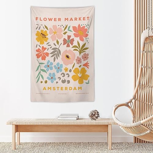 Miniatura 5 de Chordity Tapiz para colgar en la pared, diseño botánico danés de flores, para decoración del hogar, sala de estar, dormitorio universitario, póster