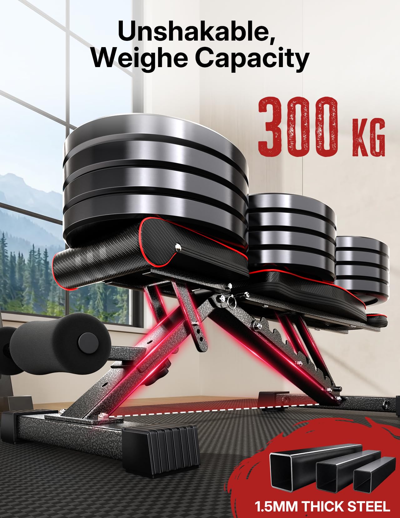 YOLEO Multifunzione Panca Piana Regolabile con supporto Esteso per la testa e la colonna vertebrale, Panca Pesi Pieghevole da 300KG/400KG