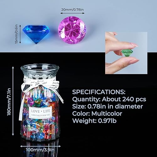 Miniatura 4 de Babenest - Relleno de jarrón de gemas falsas de diamantes acrílicos, 240 piezas de diamantes de imitación de 34 pulgadas, joyas de cristal para