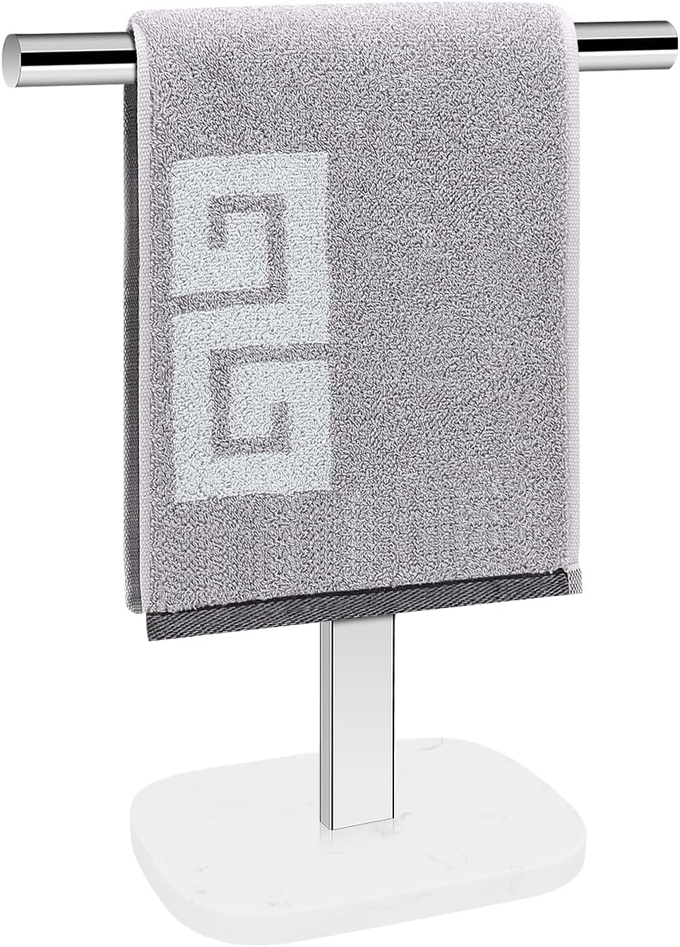 NearMoon T-Shape Hand Towel Holder-Bath Towel Rack-Standing with Balanced Base Towel Bar for Bathroom Kitchen Vanity Countertop, Modern Stand Towel Ring with Marble Base (14 Inch, Chrome)