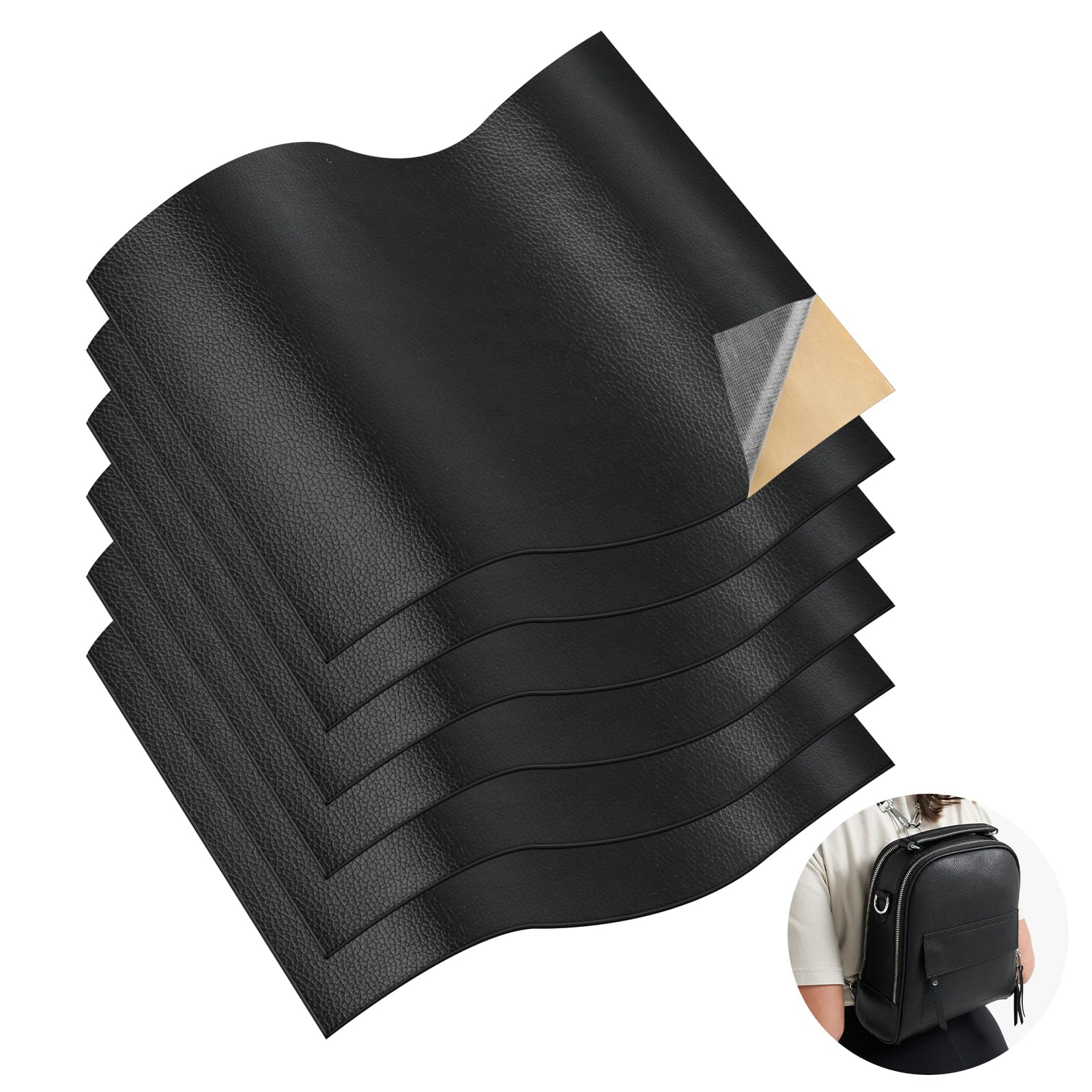 Self Adhesive Artificial Leather Repair Kit 20 x 30 cm, 6 Pieces Black Leather, Waterproof Artificial Leather Repair Kit, Self-Adhesive Leather Patches for Sofa, Car Seat-image-13