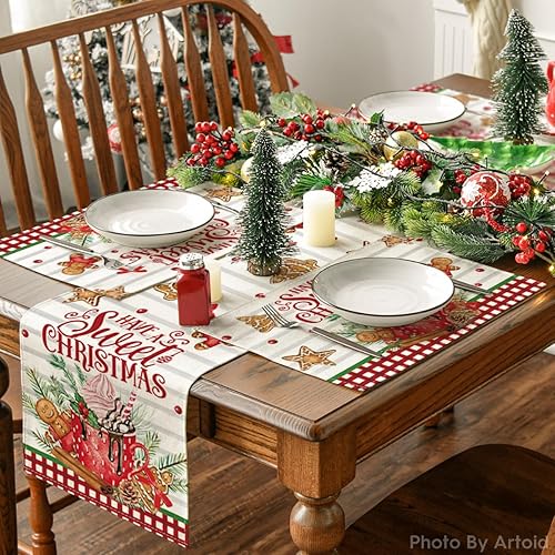 Miniatura 5 de Artoid Mode Juego de 4 manteles individuales de pan de jengibre helado de Navidad 12 x 18 pulgadas tapetes de mesa de Navidad de invierno para
