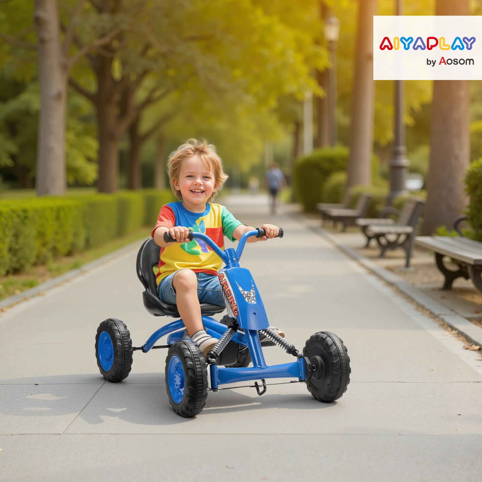 AIYAPLAY Kart Pedales, Go Kart con Ruedas PP, Marco de Acero, Carga 30 kg, para Niños y Niñas de 2-5 Años, Azul
