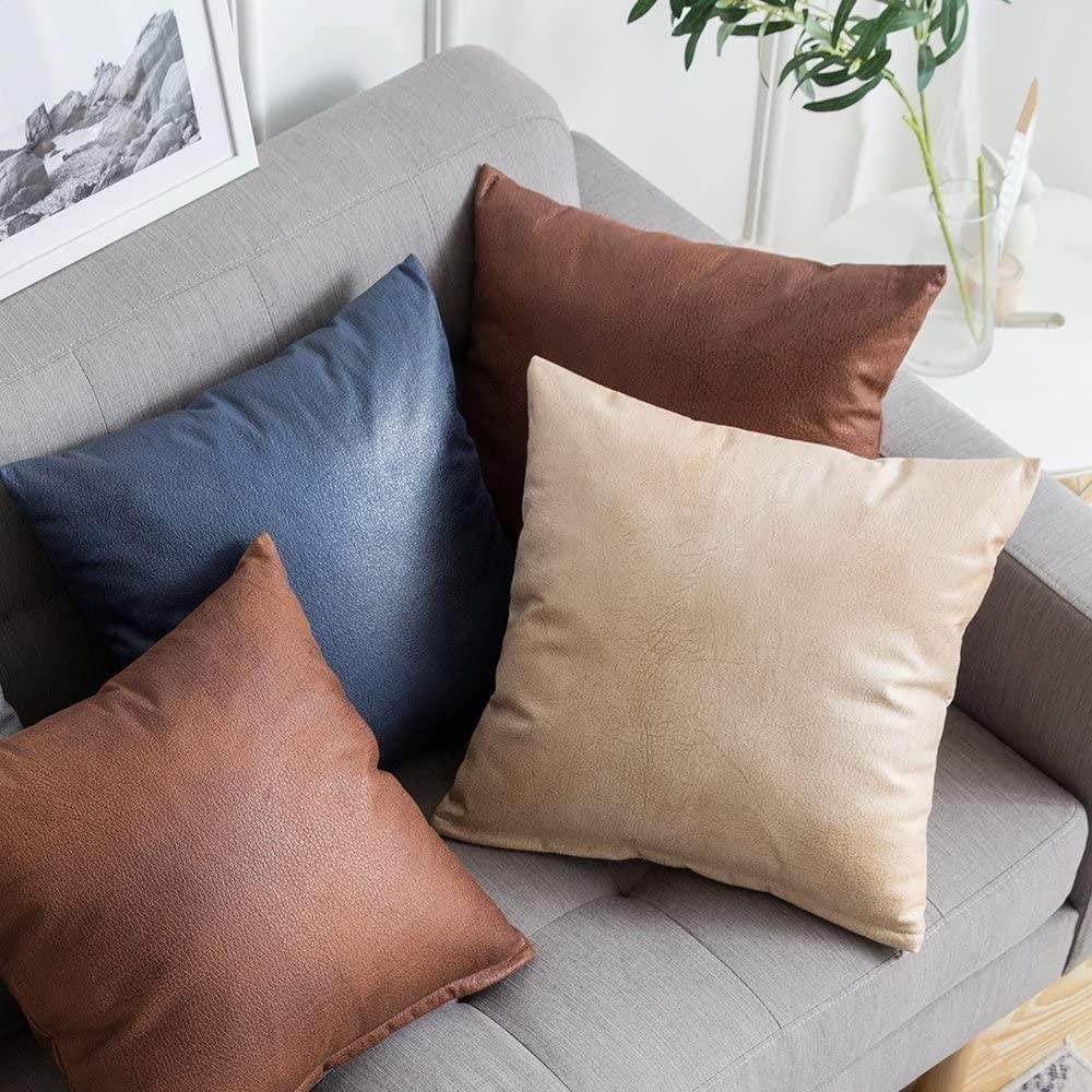 QAWACH Leather Pillow Cover Set Of 2 – Red Square Cushion Cases For Sofa & Bed