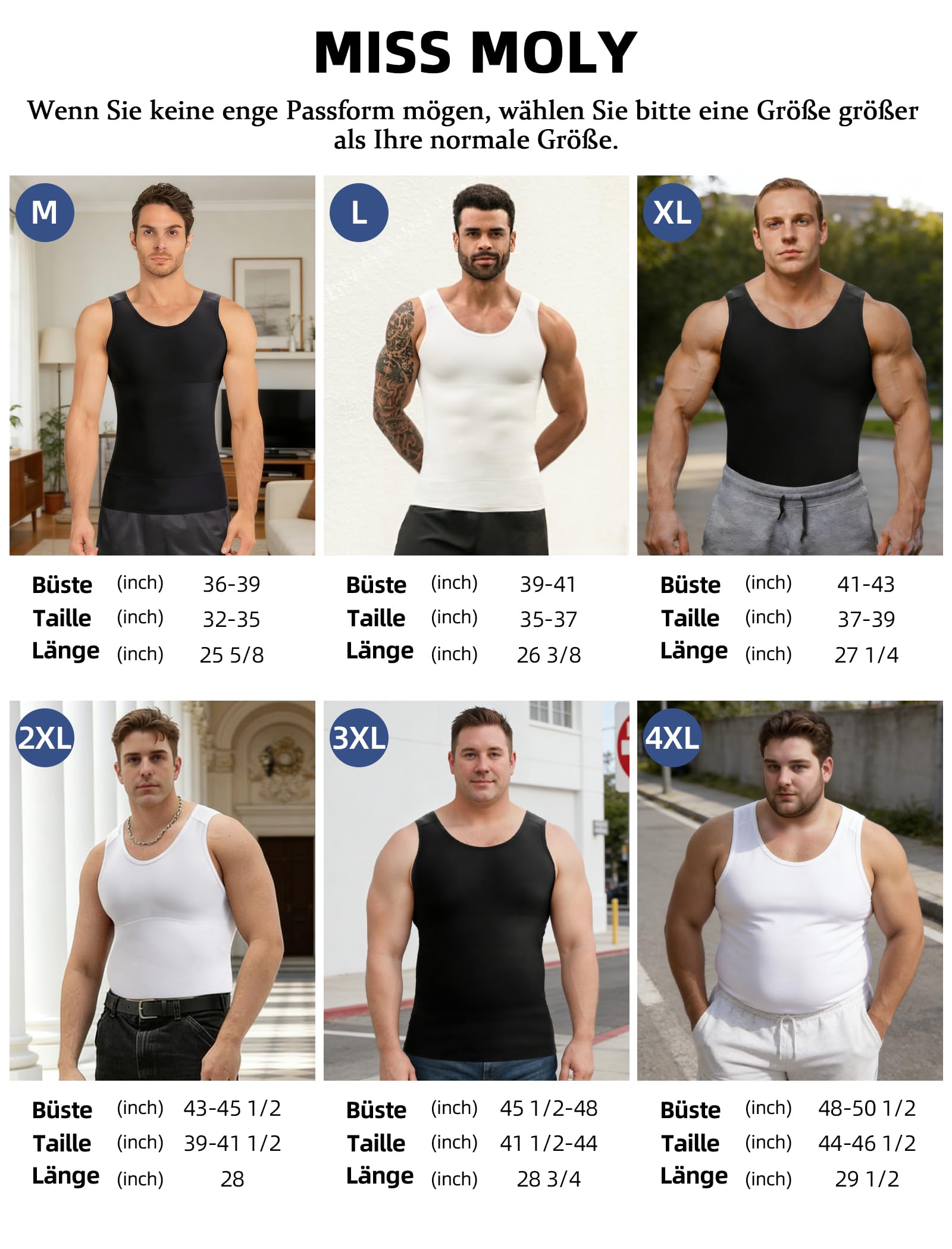 MISS MOLY Shapewear Herren Kompressionsshirt Elastische Bauch-Weg Unterhemd Miederbody Taillenformer Tank Top Ärmellos Body Shaper Männer Bauch Top Weste