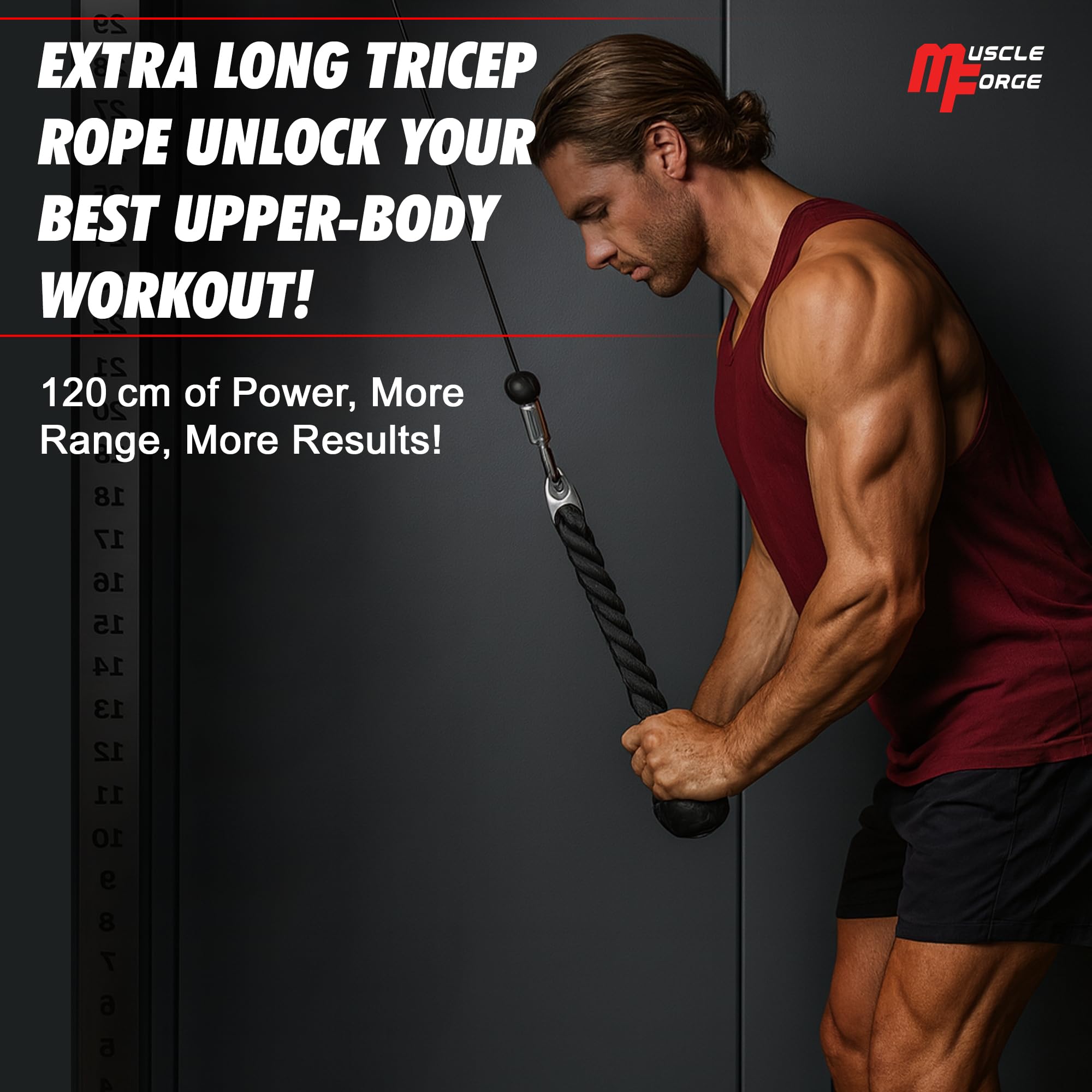 Lina do wyciągu atlasu, Uchwyt Sznur na triceps 120 cm długa