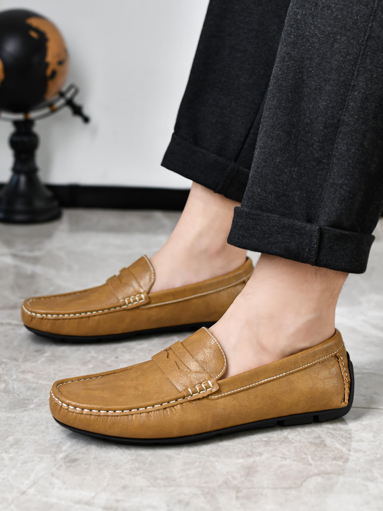 Mocasines de Piel Slip on clásicos para Hombre Zapatos Planos Transpirable cómodos Negocios Conducir Boda Vestir Formal