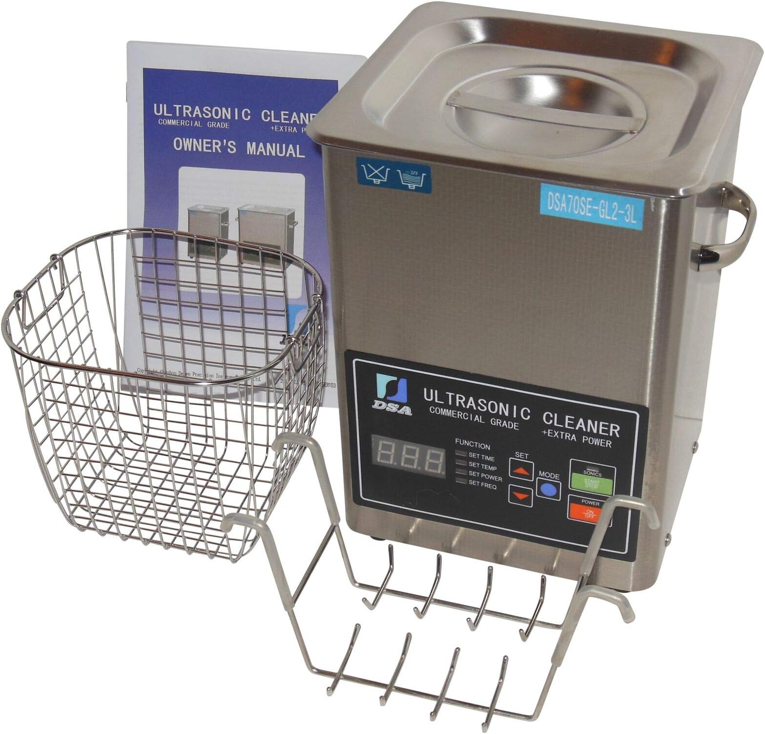 Ultrasonic Cleaner (3L) with Dual Frequency Control, 20khz 40khz, Stainless and Jewelry Steel Basket 3 Liter Tank, 200W Heater for Medical, Dental, Car and Firearm Parts
