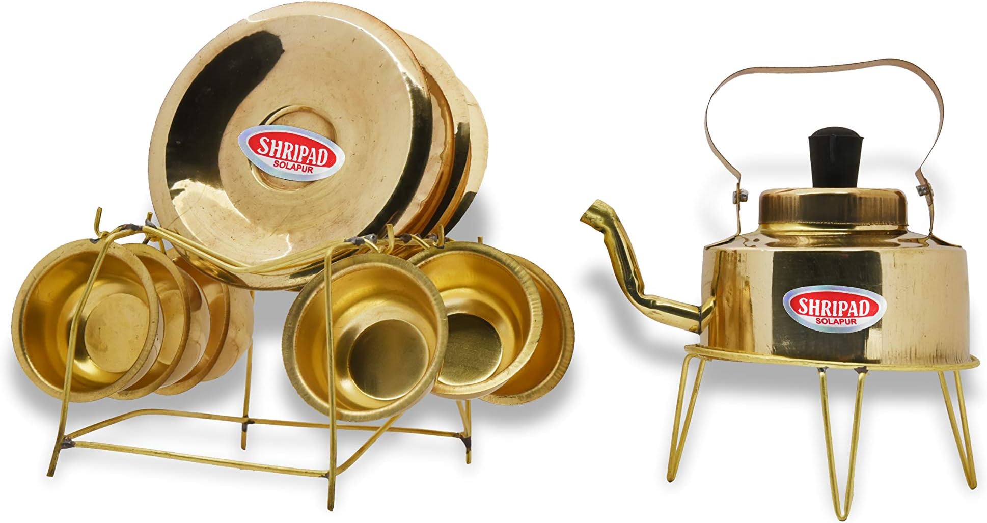 Miniature Brass Kettle And Plates Set - Toy, Kid
