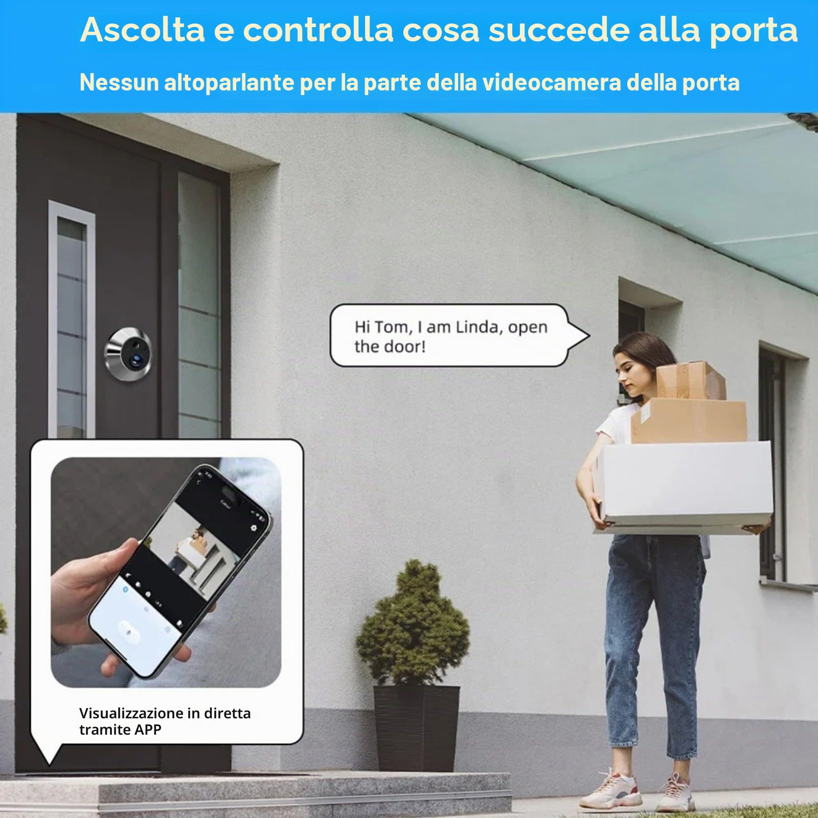 Spioncino digitale per porta, con connessione WiFi, schermo da 4,3 pollici, telecamera HD 1080p, rilevatore di movimento, avvisi a infrarossi