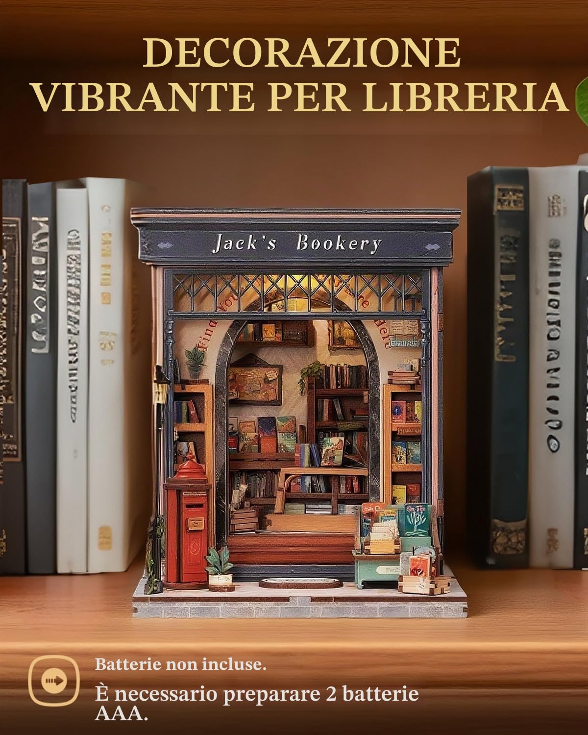 Cutefun Book Nook Kit - Kit Case delle bambole con Luci LED, Puzzle 3D in Legno Modellino da Costruire, Decorazione per Libreria, Regalo Creativo per Adolescenti e Adulti(Jack's Bookery)