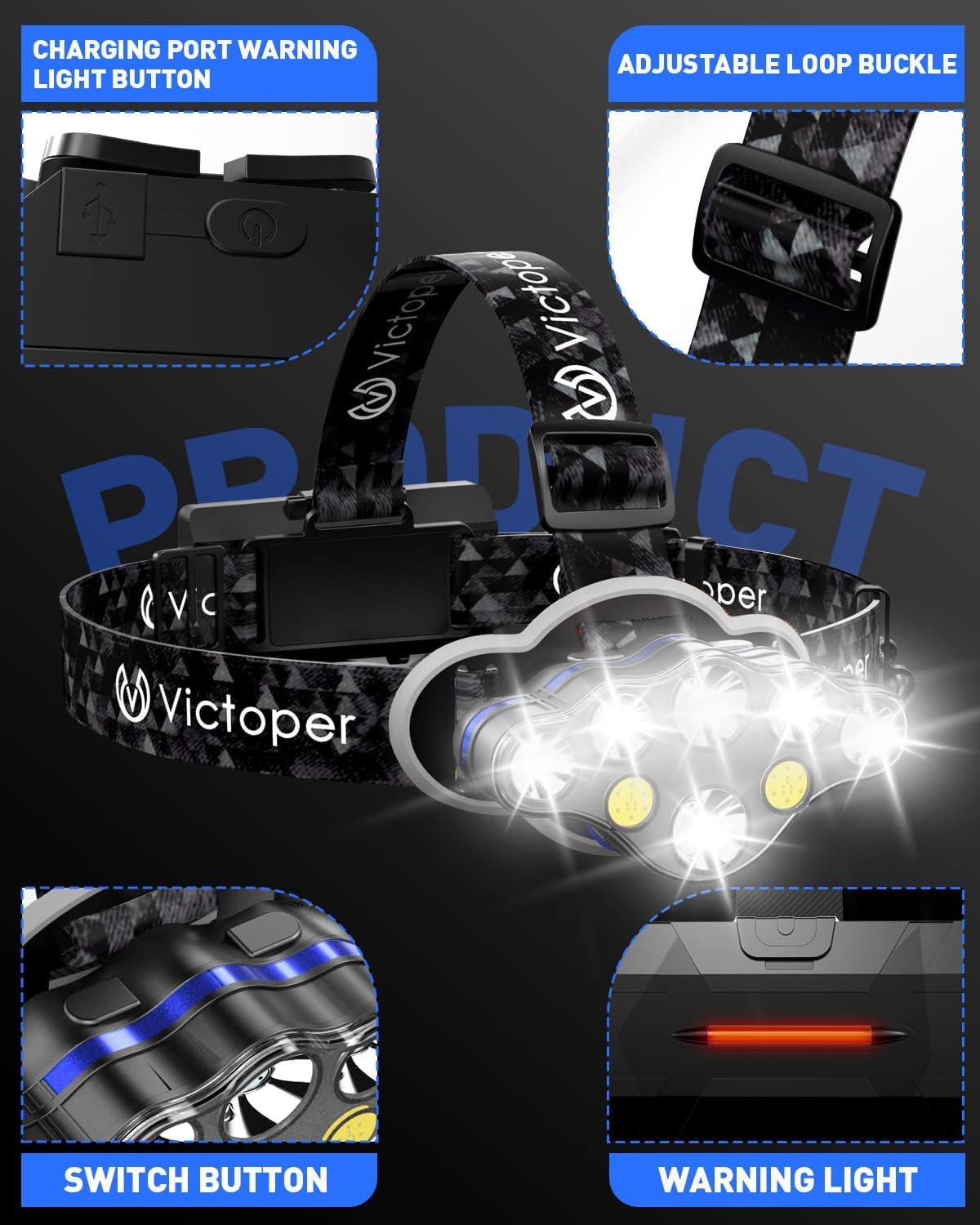 Coyonce Torcia Frontale, Versione Aggiornata 2024, 18000 Lumen con 8 Modalità di Illuminazione, Lampada Impermeabile IPX5, Lampe Frontale Regolabile e Ricaricabile Adatta per la Corsa, Nero