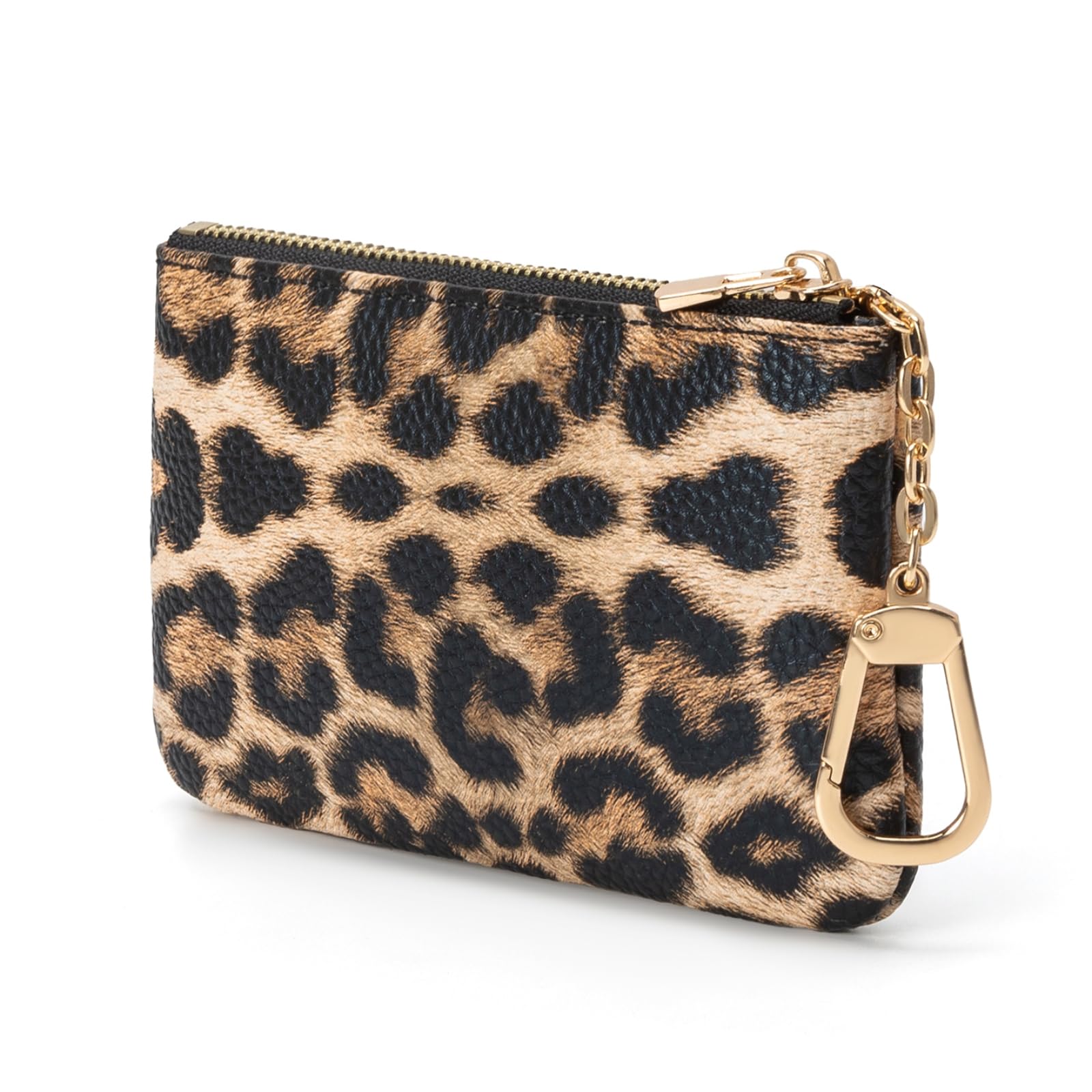 Leopard Print Coin Purse with Keychain - PU Leather Small Coin Pouch Key Pouch Small Card Holder Keychain Wallet Change Purse for Women and Men (Golden Leopard)