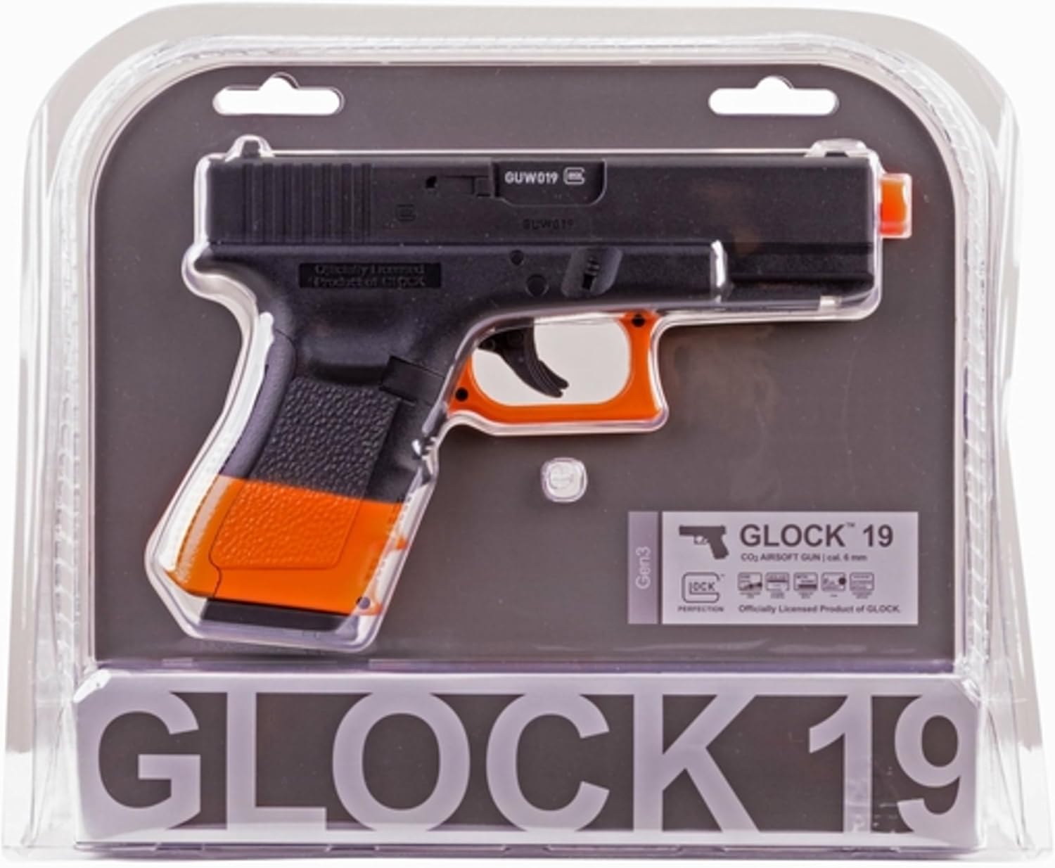 Elite Force Umarex Glock 19 Gen3 Airsoft Gun in its clear plastic packaging