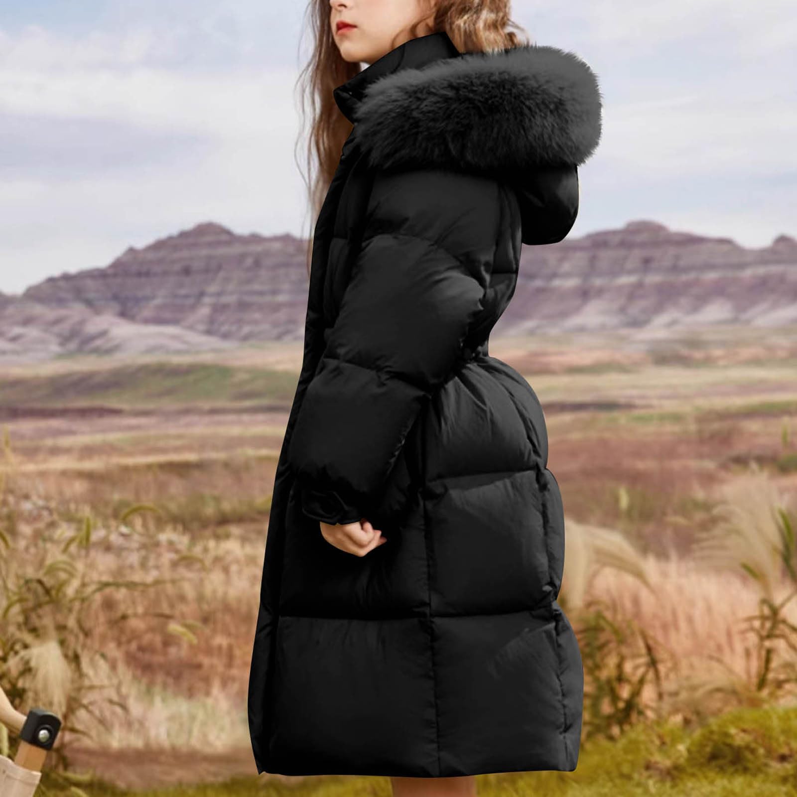Abrigo de Invierno para Niñas y Niños,Pesado Resistente Al Viento Chaqueta Acolchado Cálido con Capucha Grueso Térmica Parka Manga Larga Larga con Cremallera y Bolsillos Color Sólido Cortavientos