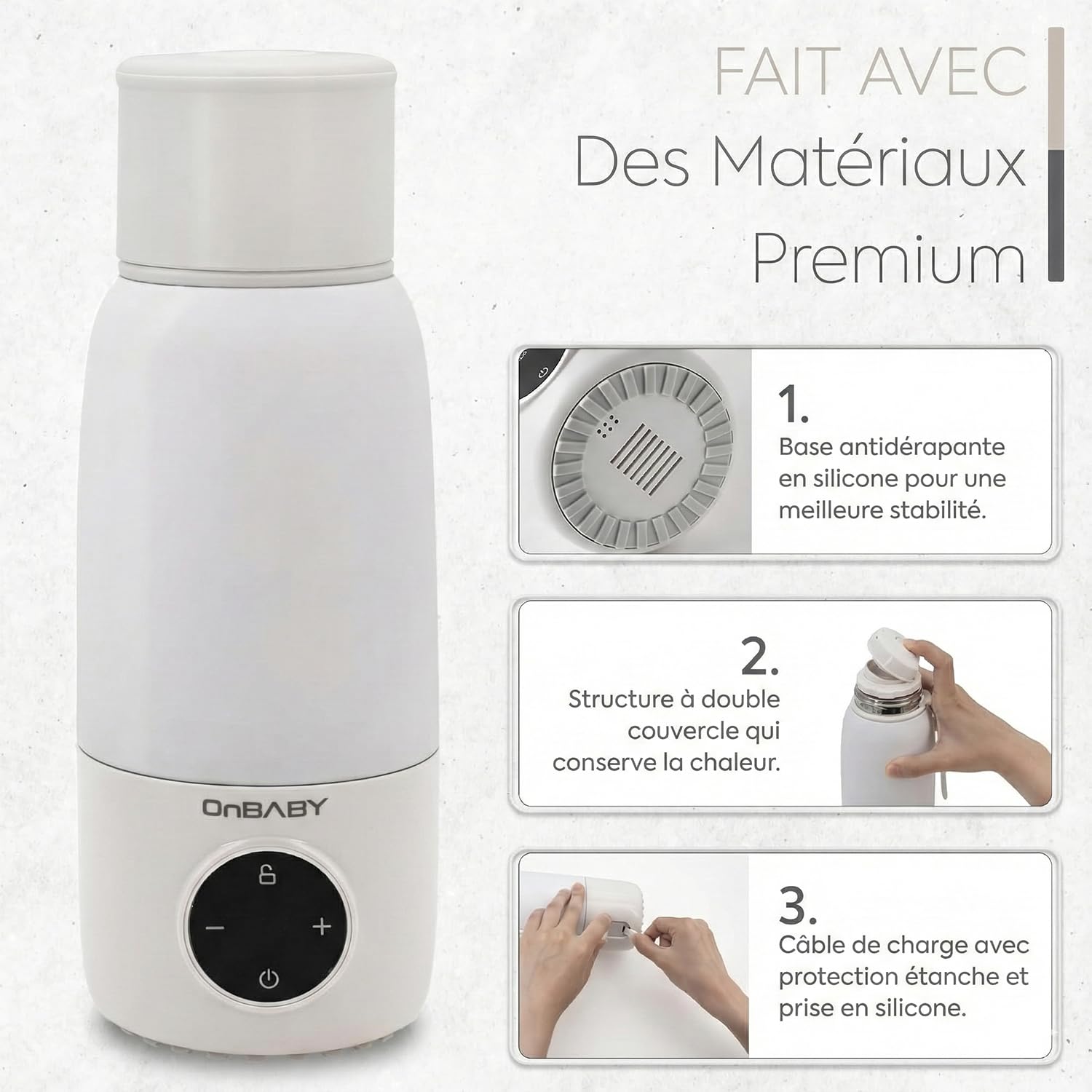 Chauffe-lait intelligent pour bébé d'une capacité de 500 ml, température réglable, chauffe-lait maternel portable et sans fil, chargement USB, idéal pour les voyages et une utilisation quotidienne.