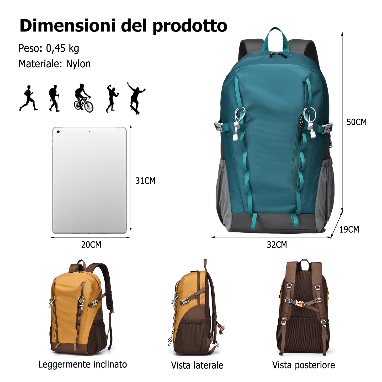Zaino da Escursionismo Outdoor 30L Zaino di Grande Capacità Zaini Giorno Campeggio Impermeabile con Schienale Traspirante per Escursionismo Viaggi Uso Quotidiano Blu