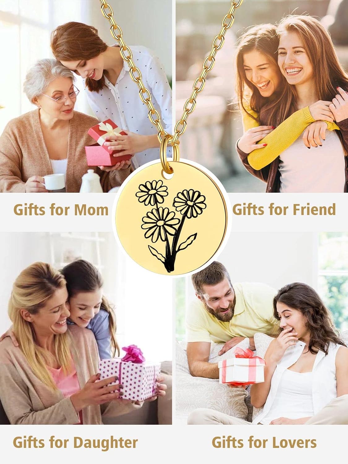 FindChic Birth Flower Disc Necklaces for Women with Birthstone Stainless Steel/Gold Plated/Sterling Silver Jan. to Dec. Guardian Month Floral Pendant Custom Engraved Dainty Jewelry + Gift Box