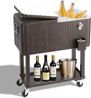 Outvita 80 Quart Rolling Cooler Chest: Portable Ice Chest with Wheels, Bottle Opener, Drain & Storage for BBQ, Beach & Patio Parties