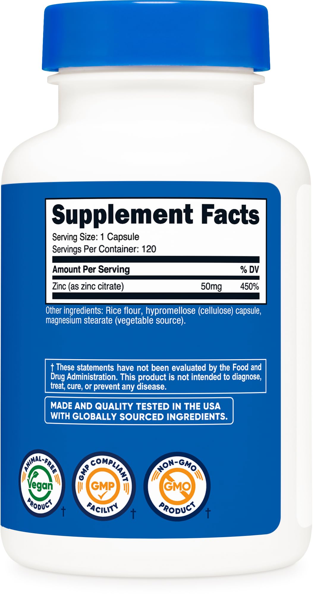 Nutricost Zinc Citrate (50mg) 120 Capsules, Vegan, Gluten-Free, GMO-Free — Amazon image 5