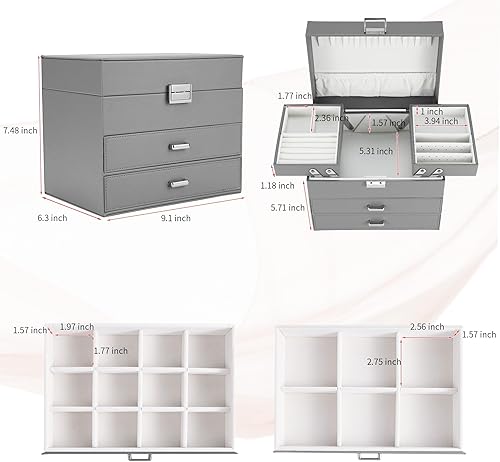 Miniatura 3 de Dajasan Caja organizadora de joyas, cajas de joyería para mujeres y niñas, 4 capas, caja de almacenamiento grande de joyería para aretes, anillos,