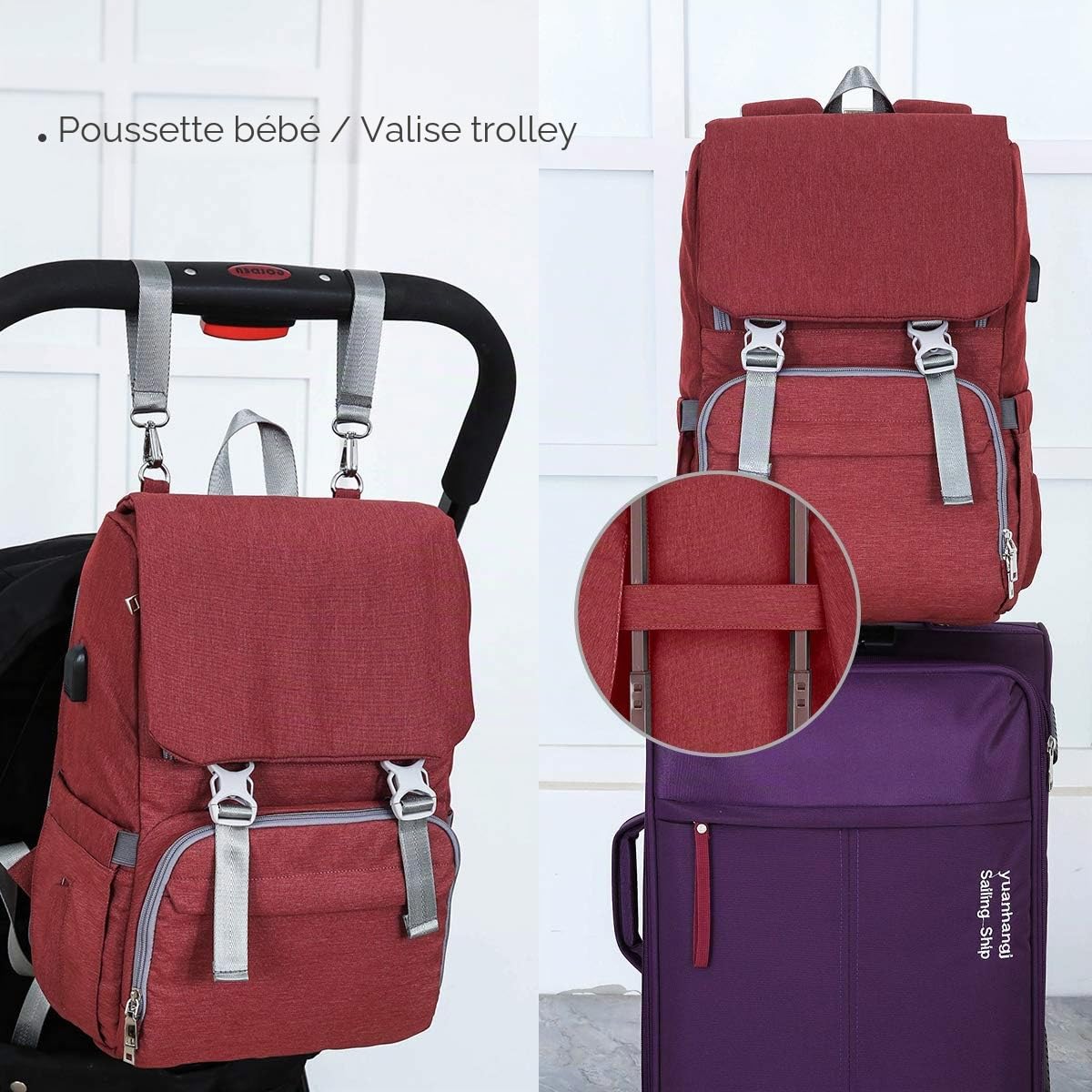 SONARIN Multifonction Imperméable Sac à Dos à Langer pour Bébé avec matelas à langer,interface USB,Sac à langer avec sacs isolants bouteille,Grande Capacité,Lavable en Machine,Résistant