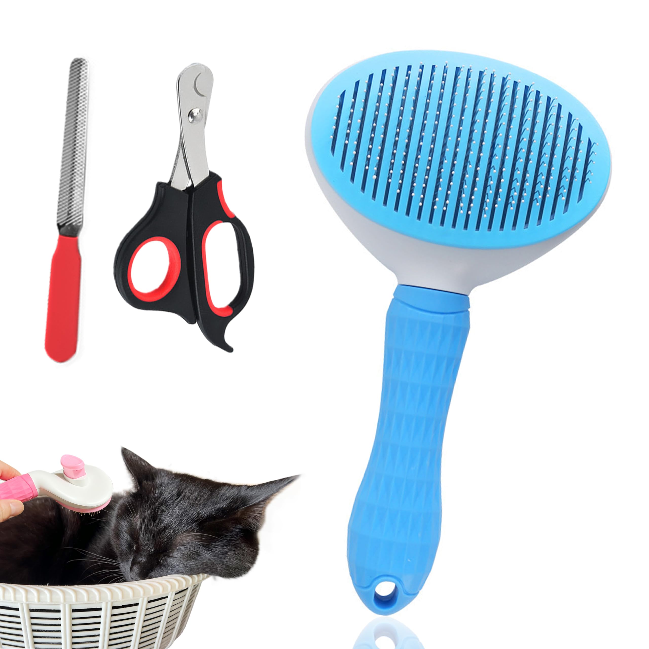 ペットケア3点セットワンプッシュでごっそり ブラシ 爪切り やすり 蜂