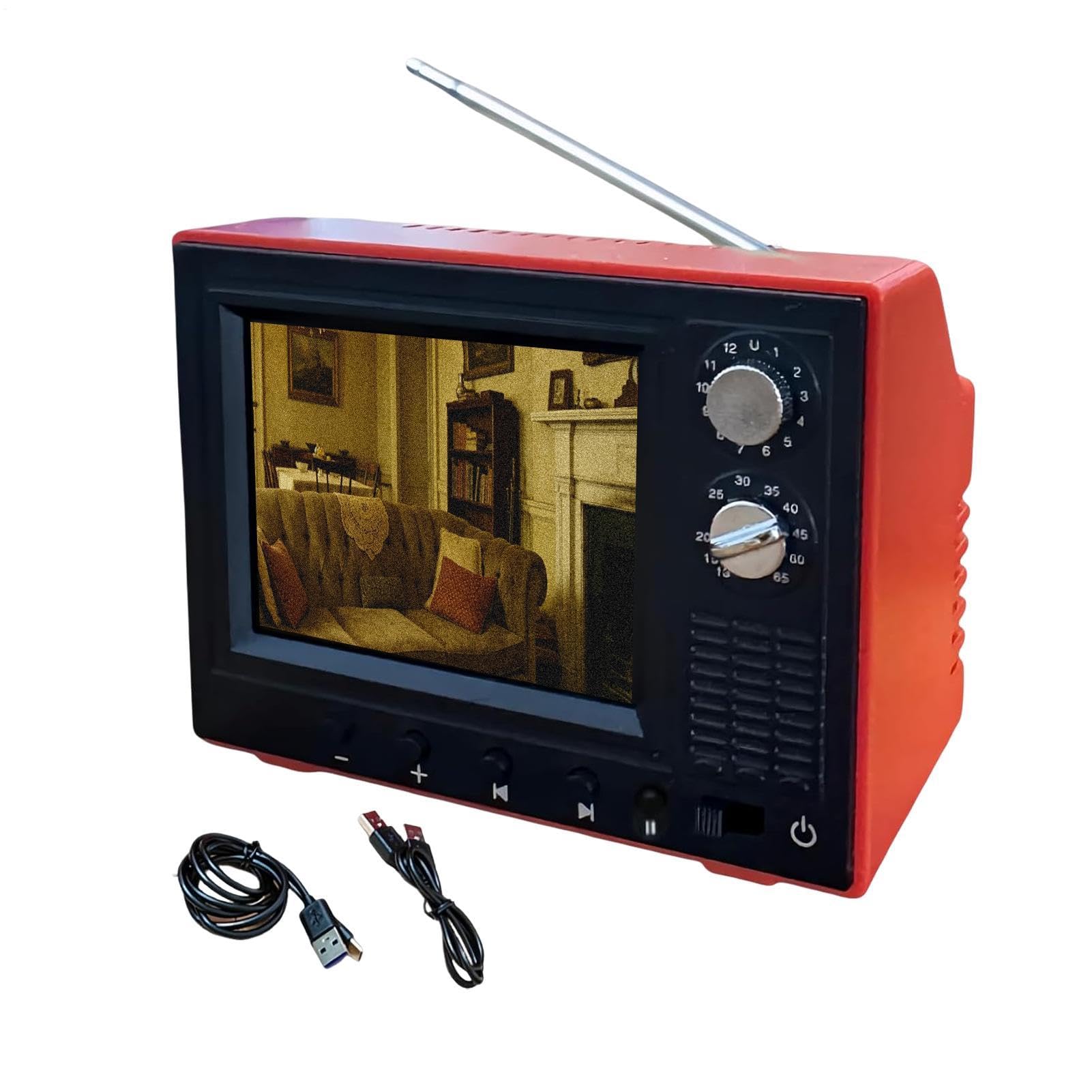 Mini Telewizor Retro Mały 720P Wyświetlacz 8GB Pamięć Zabawki | Obsługa Słuchawek Telewizor Kieszonkowy Do Domu Salonu Sypialni Biura Akademika Przedpokoju Szafki Biurka Domku Dla Lalek