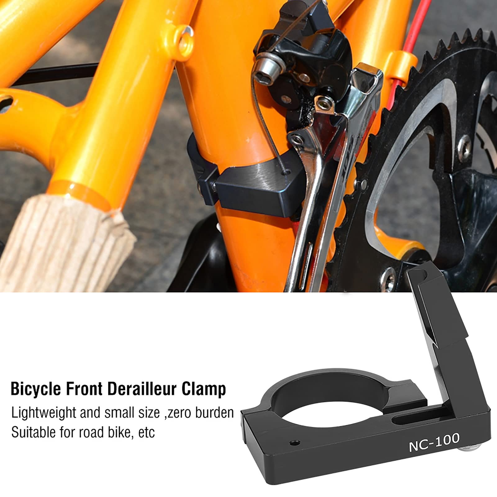 Adjustable Front Derailleur Clamp for Bicycle, Aluminum Alloy Front Derailleur Adapter Band, with Polished Surfaces, Humanized Design (Black)