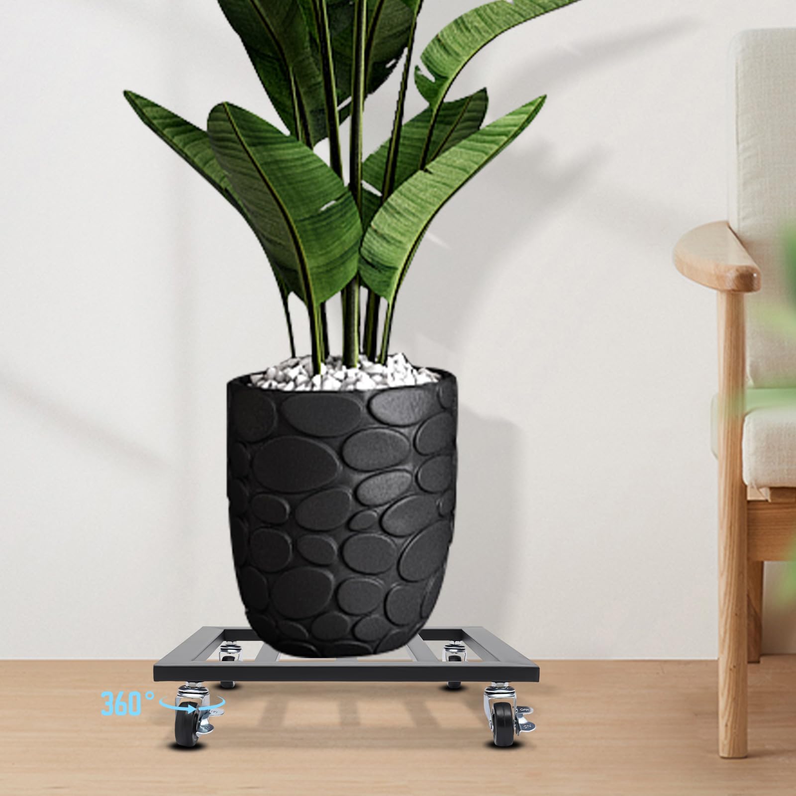 LyeXD Plant Rolling Stand, Plant Caddy with Wheels 14 Inch Heavy Duty Plant Dolly Rolling Stand with 360° Lockable Casters Plant Tray Plant Stands for Outdoor Plants (Black)