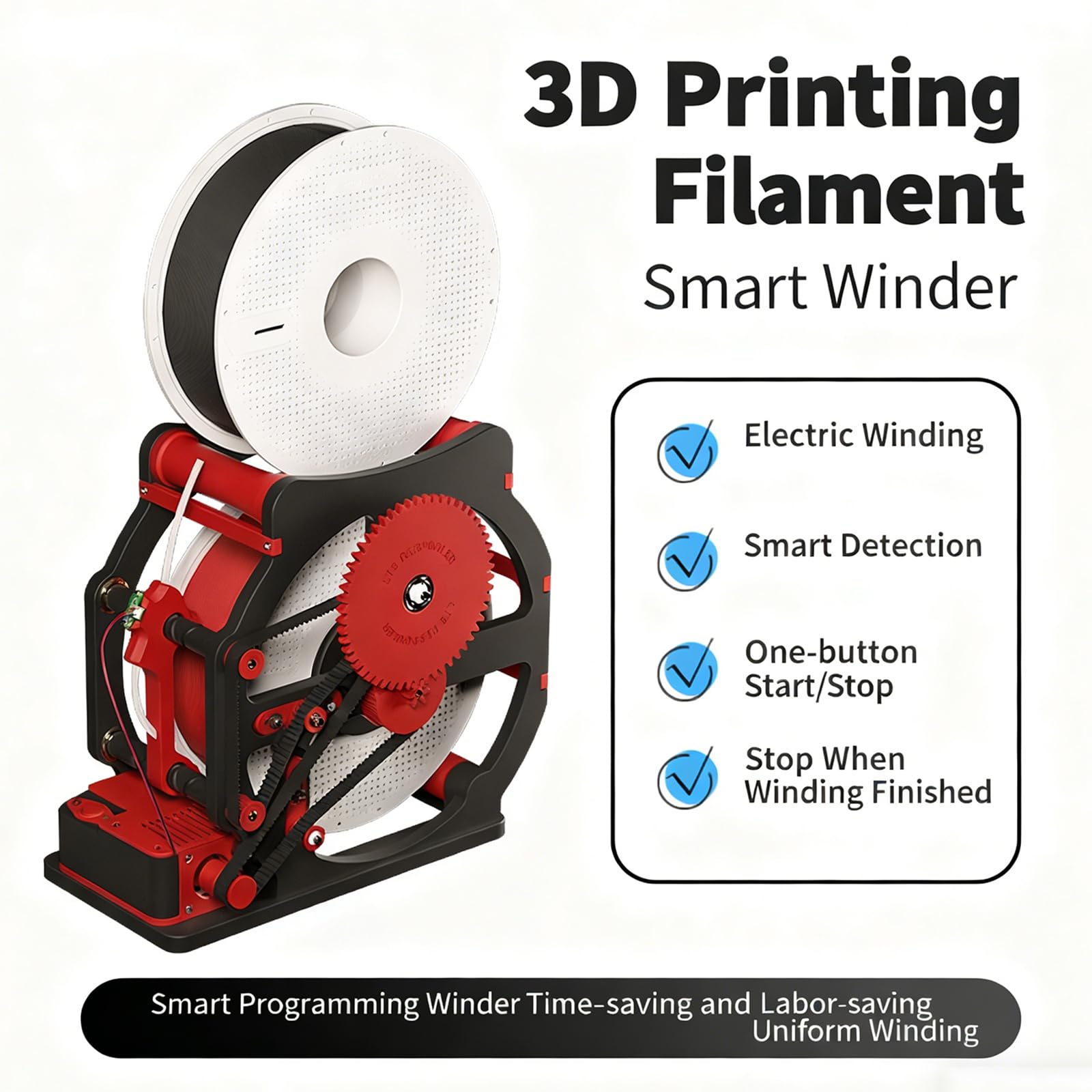 Bobina eléctrica Rebobinador de filamento para impresora 3D, capacidad de bobina de 1 kg, arranque inteligente, velocidad ajustable, sin enredos, para soldadores de impresión