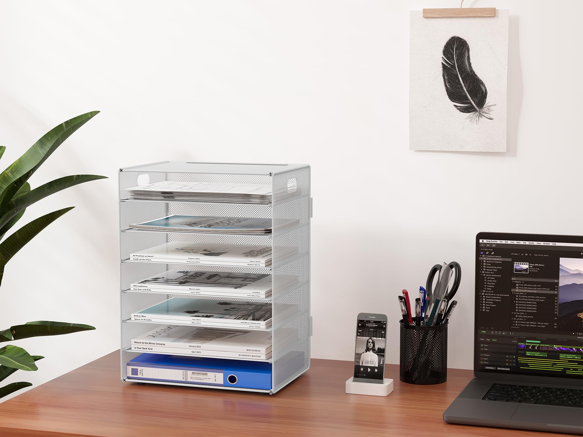 EasyPAG Corbeille à Courrier Métal A4 Banette de Rangement Bureau Porte Revue Organisateur Magazine Blanc
