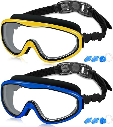 COOLOO Gafas de natación para niños de 3 a 15 años, paquete de 2 gafas para nadar con cubierta para la nariz, sin fugas, antiniebla, impermeables