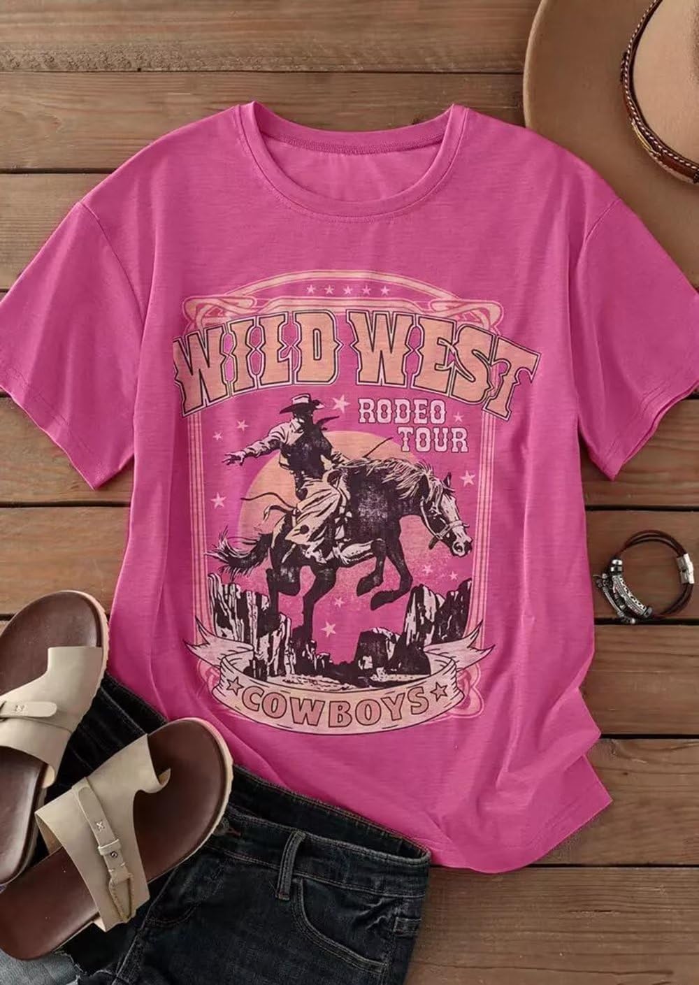 Oversized Wild West Cowboys T-Shirt for Women Vintage Country Music Tee Western Rodeo Graphic Tee Short Sleeve Loose Top - Image 3