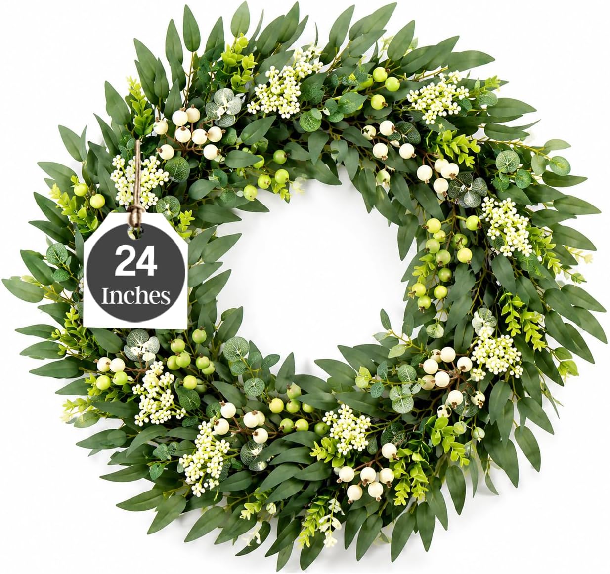24 Inch Olive Wreath for Front Door, Artificial Olive Leaf Greenery Decor | Realistic Olive Leaf Décor for Entryway, Porch or Wall Farmhouse Greenery Wreath for Indoor Outdoor Everyday Decorating