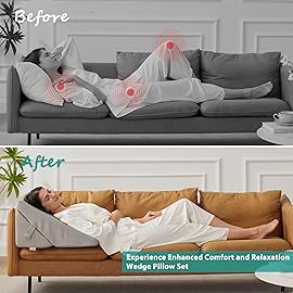 Bedluxe Wedge Pillow for Sleeping, Adjustable 9&12 Inch Foldable Bed Wedge Pillow Set, Orthopedic Memory Foam Triangle Pillows Wedge, 7-in-1 Elevated Pillows for Leg and Back Support, Grey