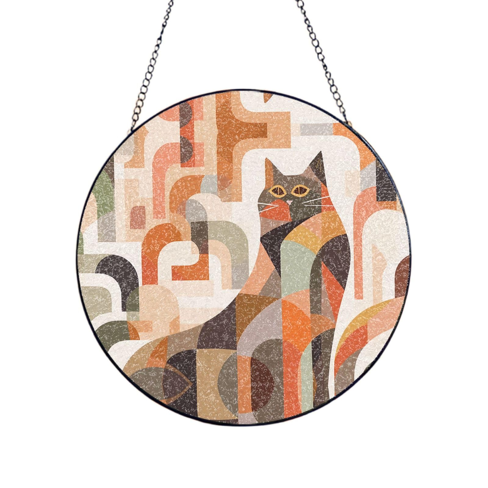 Phayah Calico Cat Print Stained Glass Window Hanging Sun Catchers Decoration Mother'S Day Birthday Gifts For Home Garden Porch 8in（20cm）