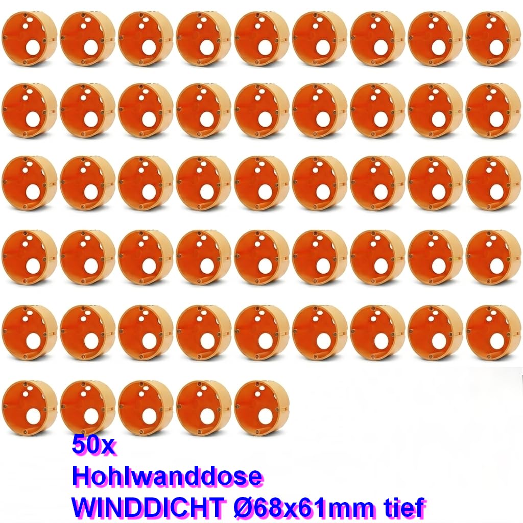 Hohlwanddose WINDDICHT Ø68x61mm tief mit Schrauben (50 Stück) HT50_50 Geräteverbindungsdose Hohlraumdose Gerätedose luftdicht