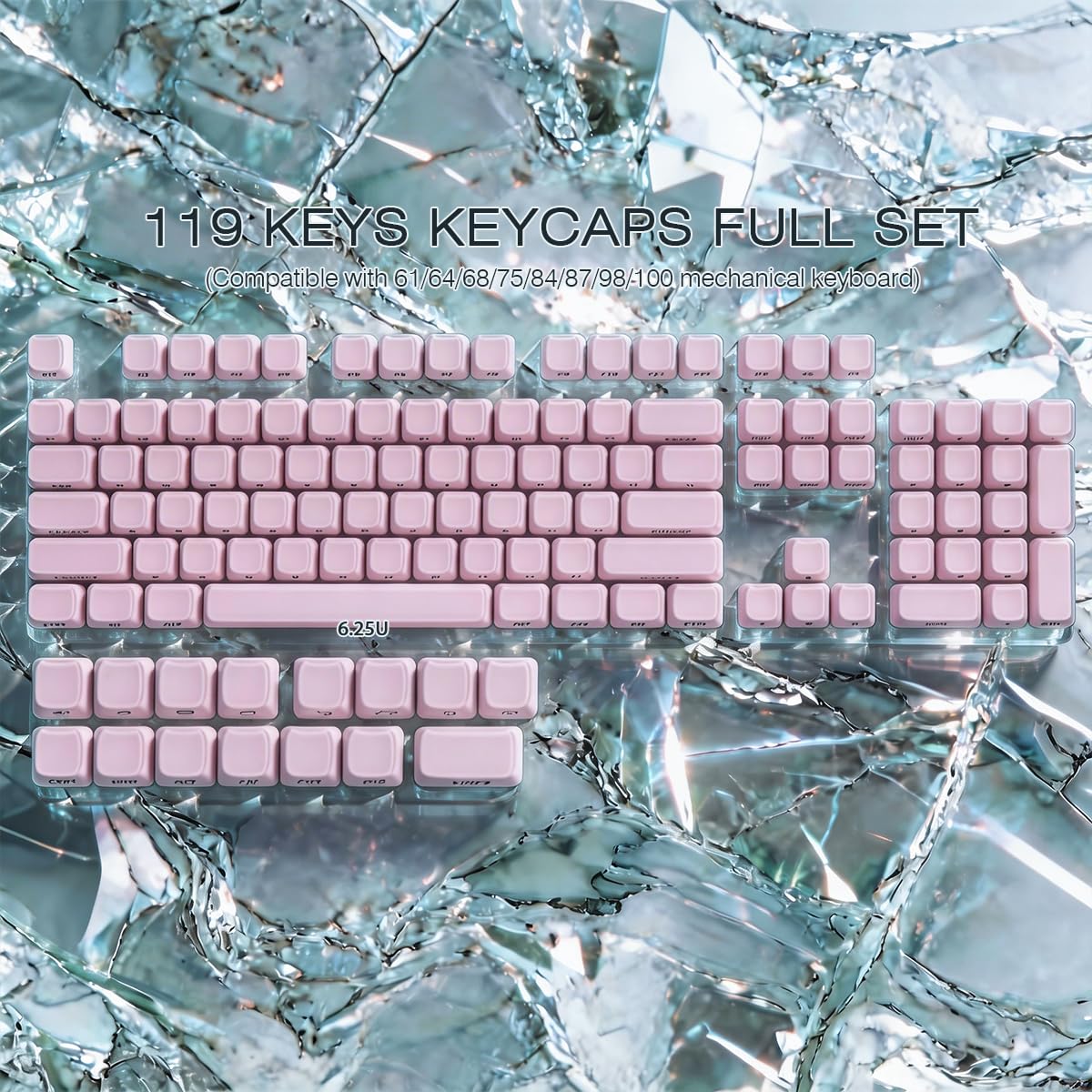 Hyekic Crystal Jelly Cat Shape Keycaps, 119 touches translucides rose mignonnes imprimées sur le côté Mao Profile Custom Keycap pour 61/68/84/87/98/100 Cherry Gateron MX Swithes Clavier mécanique
