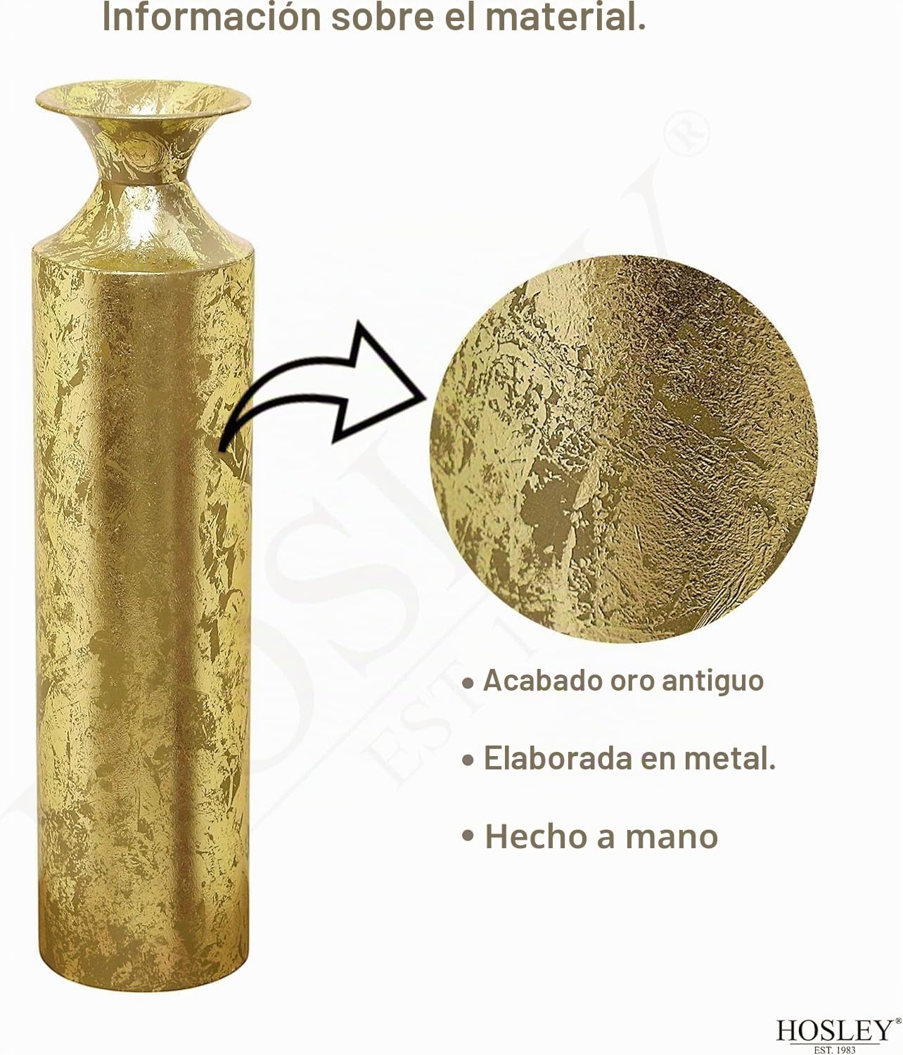 Hosley Jarrón Alto Decorativo de Metal Dorado para Bodas, Fiestas, SPA, meditación Reiki, O5 (55 cm de Alto)